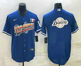 Men%27s Los Angeles Dodgers Big Logo Rainbow Blue Cool Base Nike MLB Jerseys->los angeles dodgers->MLB Jersey